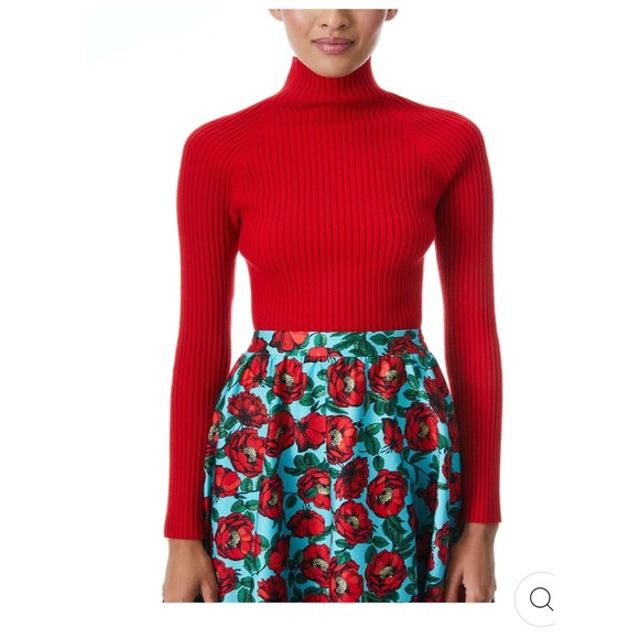 Alice and Olivia Irene Mock Neck Red Sweater